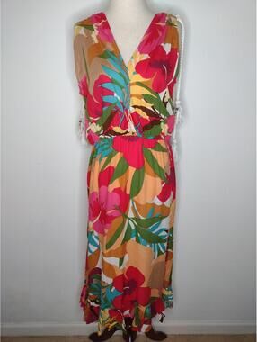 NWOT True Destinations Women's Multicolor Tropical Dress Size Medium